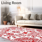 Crimson Whimsical Folk Creature Medallion Rug