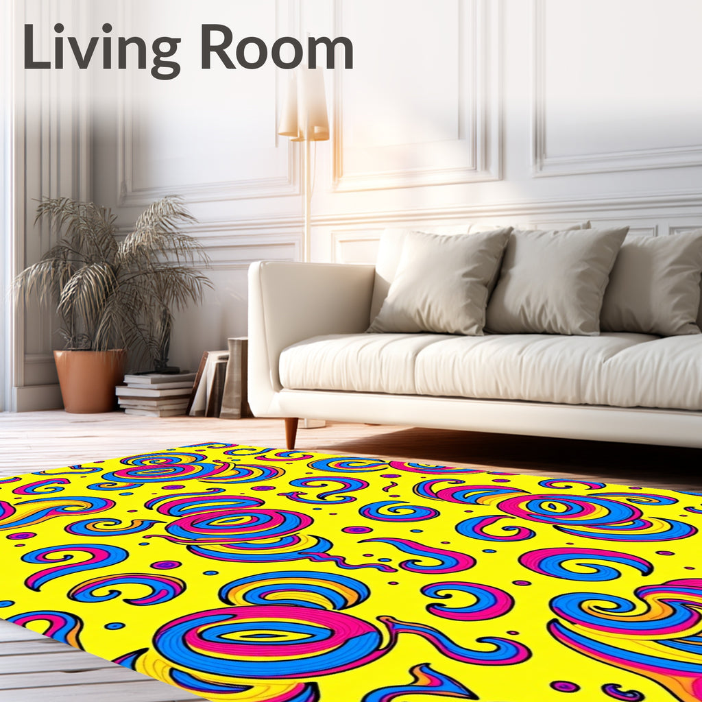 Vibrant Yellow Pink Blue Swirls Rug