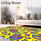 Vibrant Yellow Pink Blue Swirls Rug