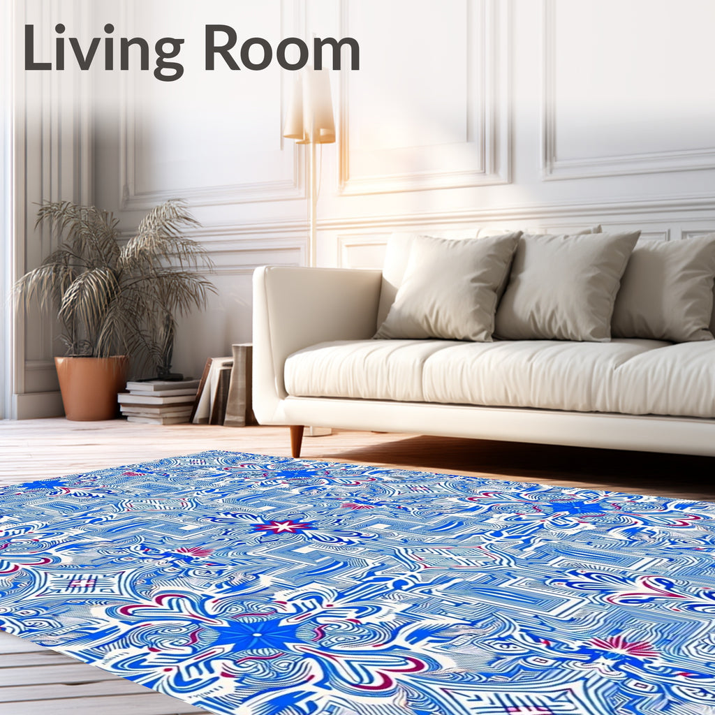 Azure Blue Intricate Floral Mandala Rug