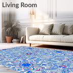 Azure Blue Intricate Floral Mandala Rug
