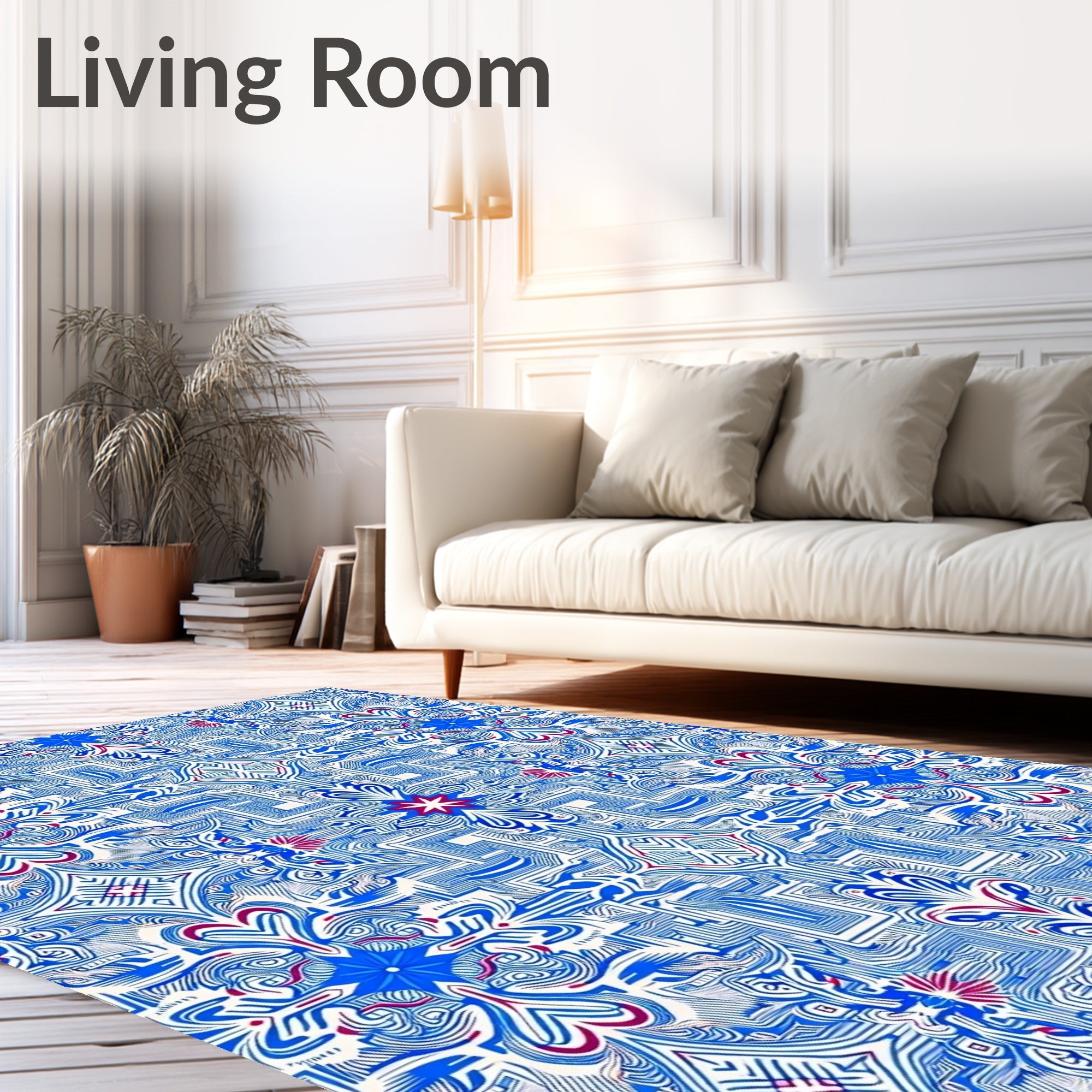 Azure Blue Intricate Floral Mandala Rug