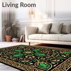 Ornate Emerald Gold Botanical Border Rug