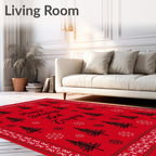 Festive Red Christmas Tree Snowflakes Rug