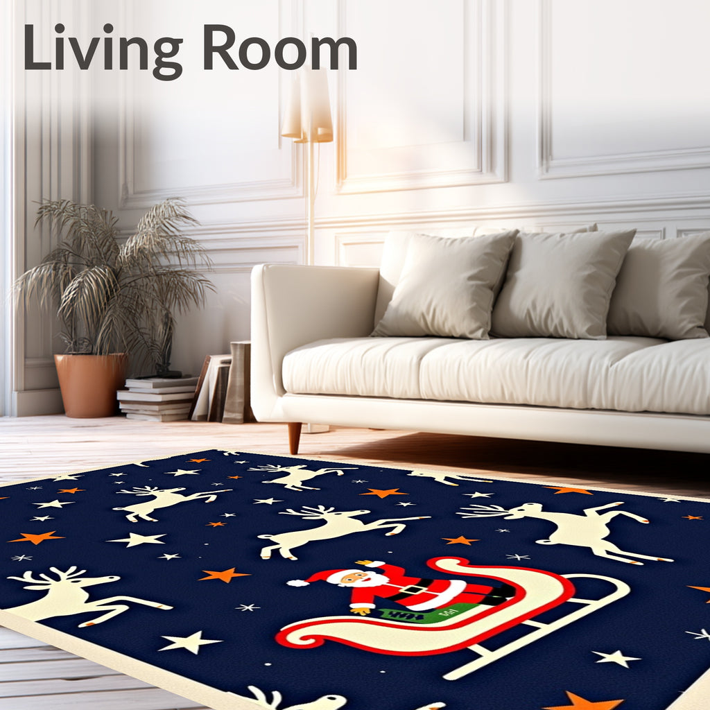 Santa Sleigh With Reindeer Night Sky Rug