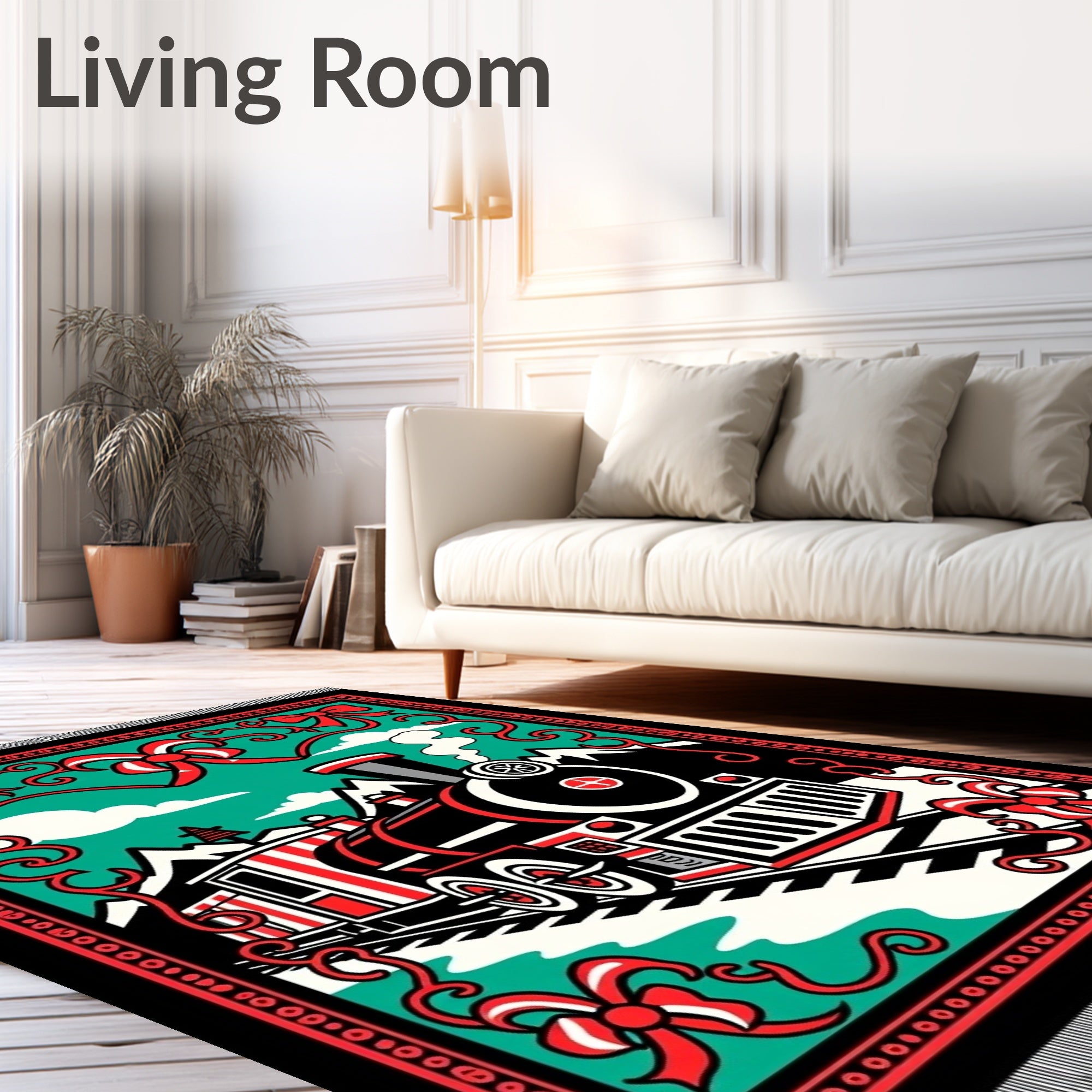 Red Bow Train Landscape Rug