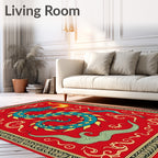 Fiery Blue Dragon Red Swirls Rug