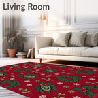 Festive Red Wreath Holly Berry Garland Rug