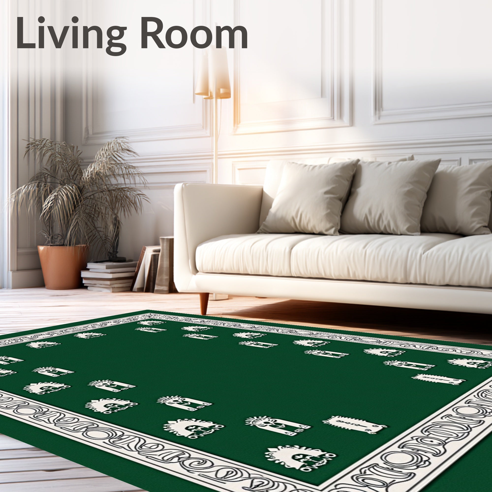 Emerald Green Tribal Crest Square Rug