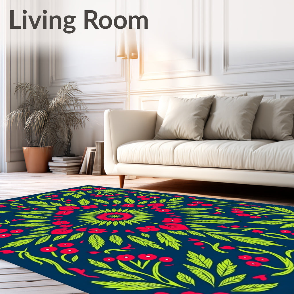 Vibrant Red Floral Garden Medallion Rug