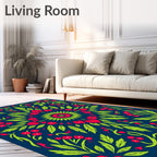 Vibrant Red Floral Garden Medallion Rug
