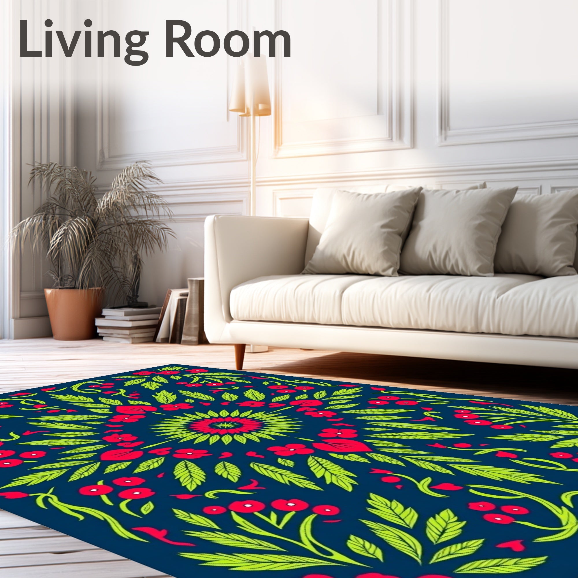 Vibrant Red Floral Garden Medallion Rug