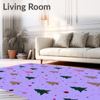 Festive Purple Christmas Tree Ornaments Rug