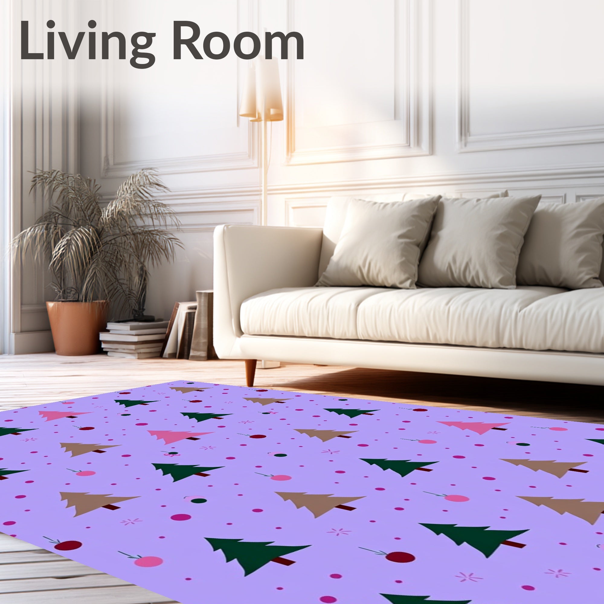 Festive Purple Christmas Tree Ornaments Rug