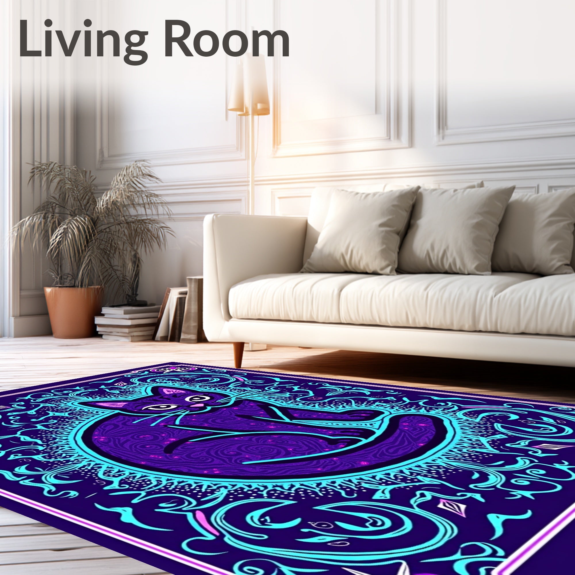 Mystical Purple Cat Swirls Rug