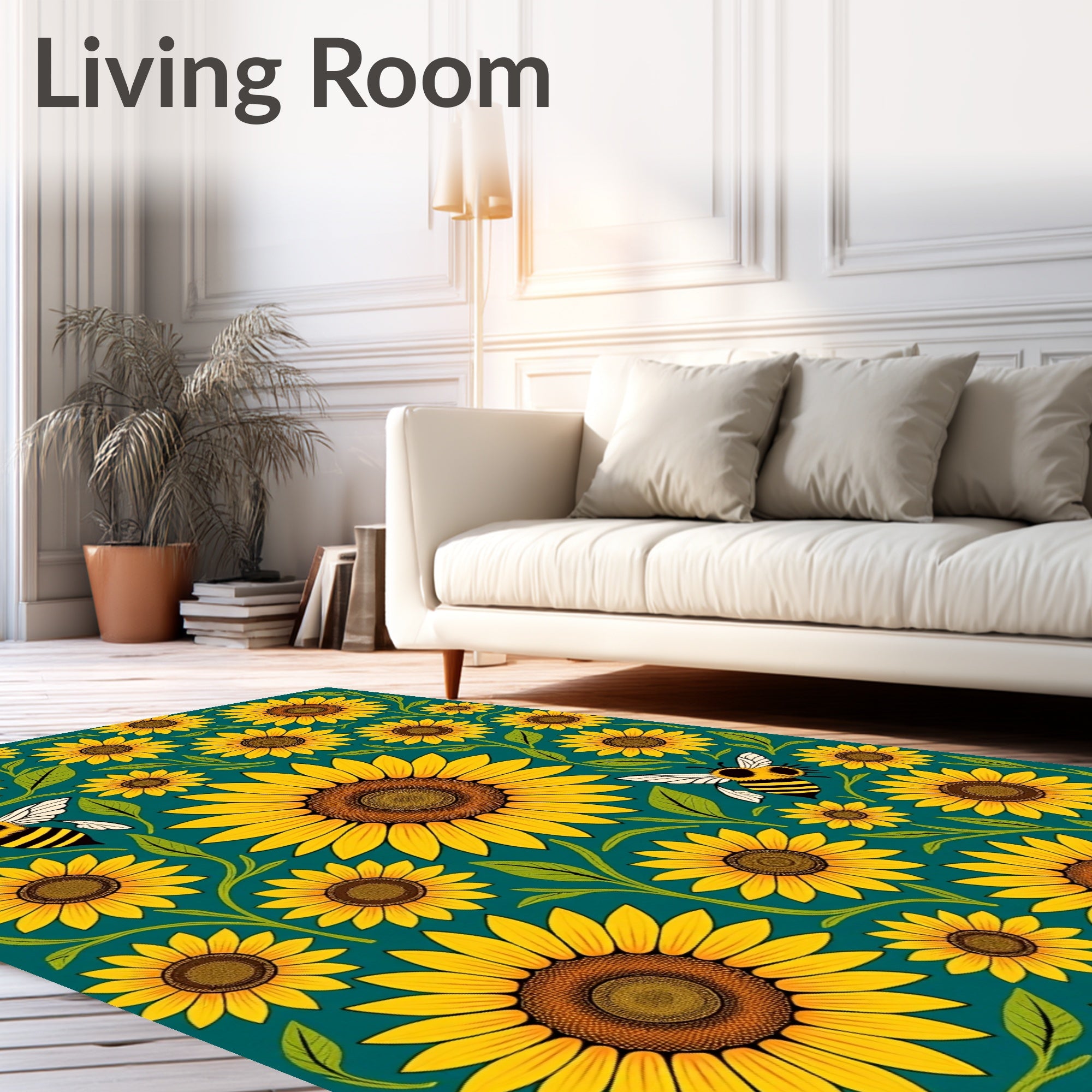 Sunny Yellow Sunflower Bee Garden Rug