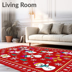 Playful Snowman Red Christmas Trees Rug