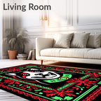 Festive Red Green Dog Portrait Rug