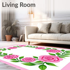 Pink Floral Vine Border Rug