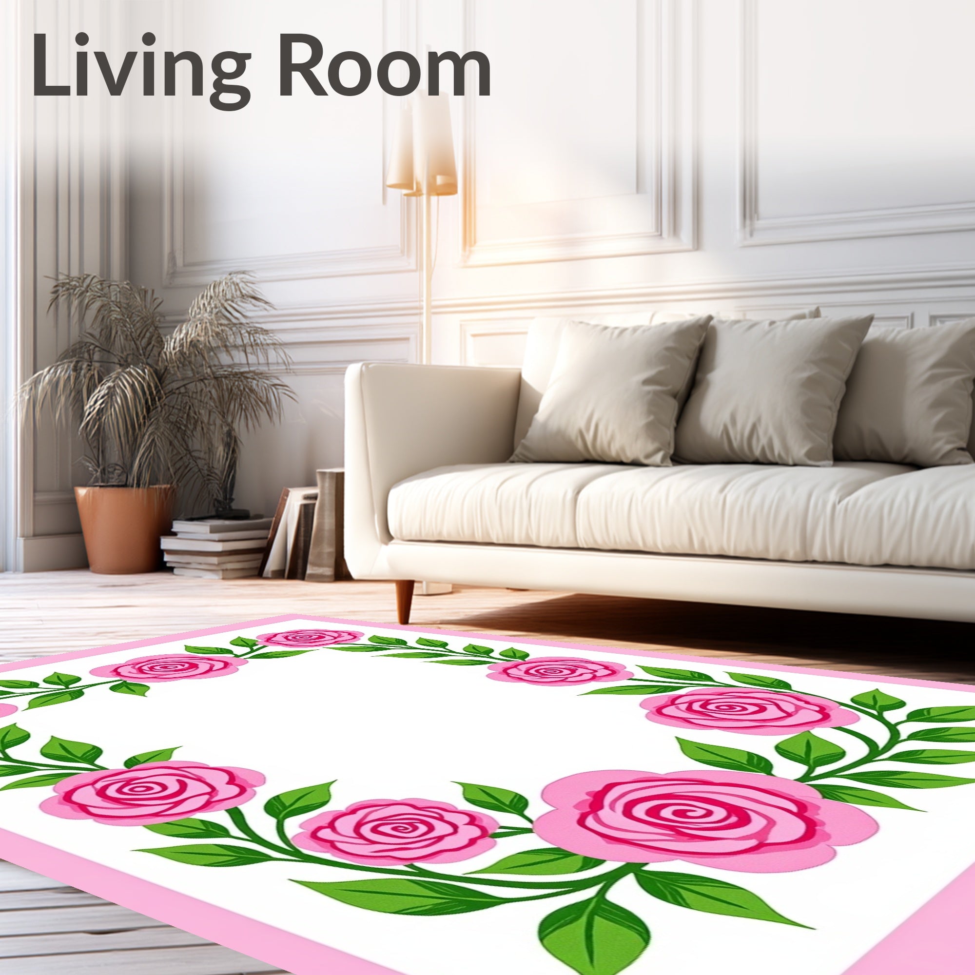 Pink Floral Vine Border Rug