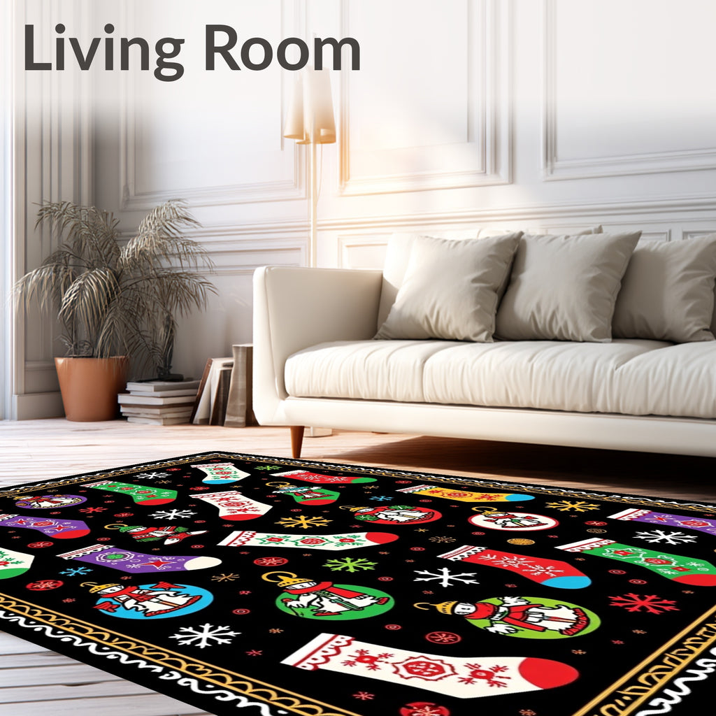 Christmas Stockings Snowflakes Festive Border Rug