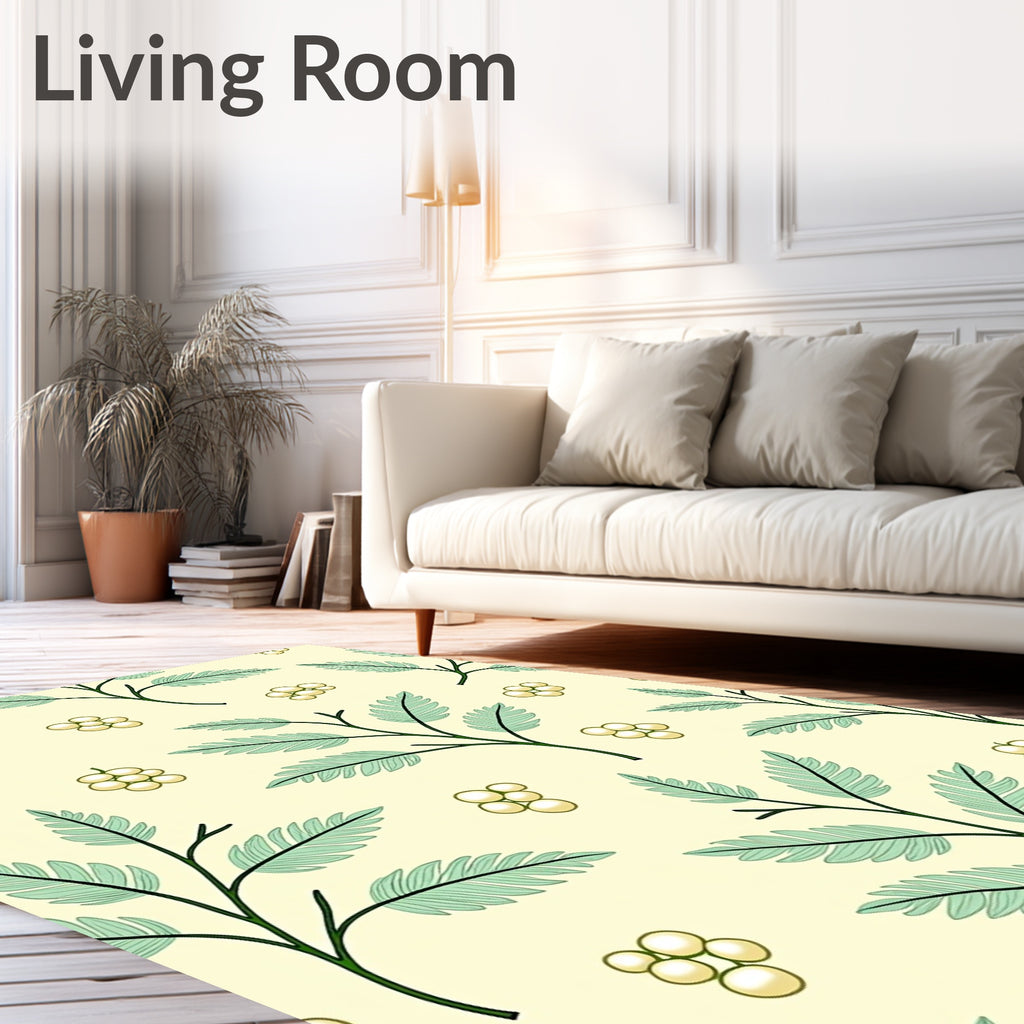 Light Yellow Botanical Branch Clusters Rug