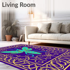 Aqua Insect Framed Golden Scroll Rug