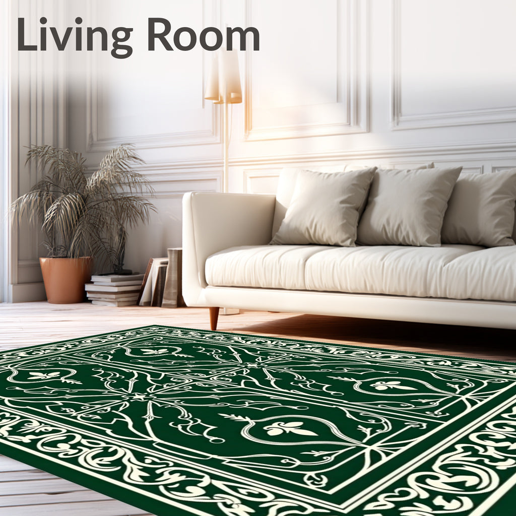 Emerald Green Ornate Floral Gate Rug