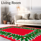 Green Fir Garland Red Ornament Frame Rug