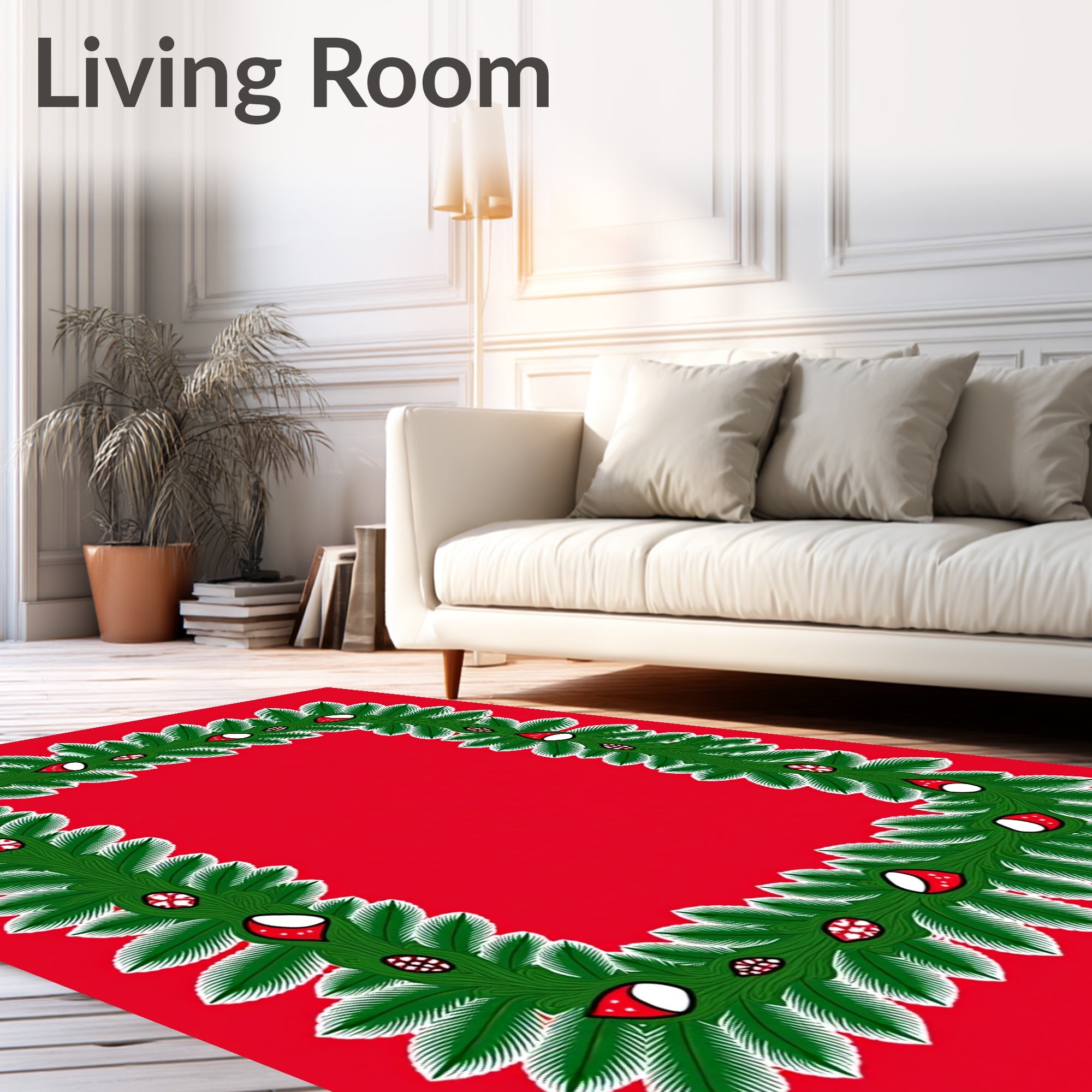 Green Fir Garland Red Ornament Frame Rug