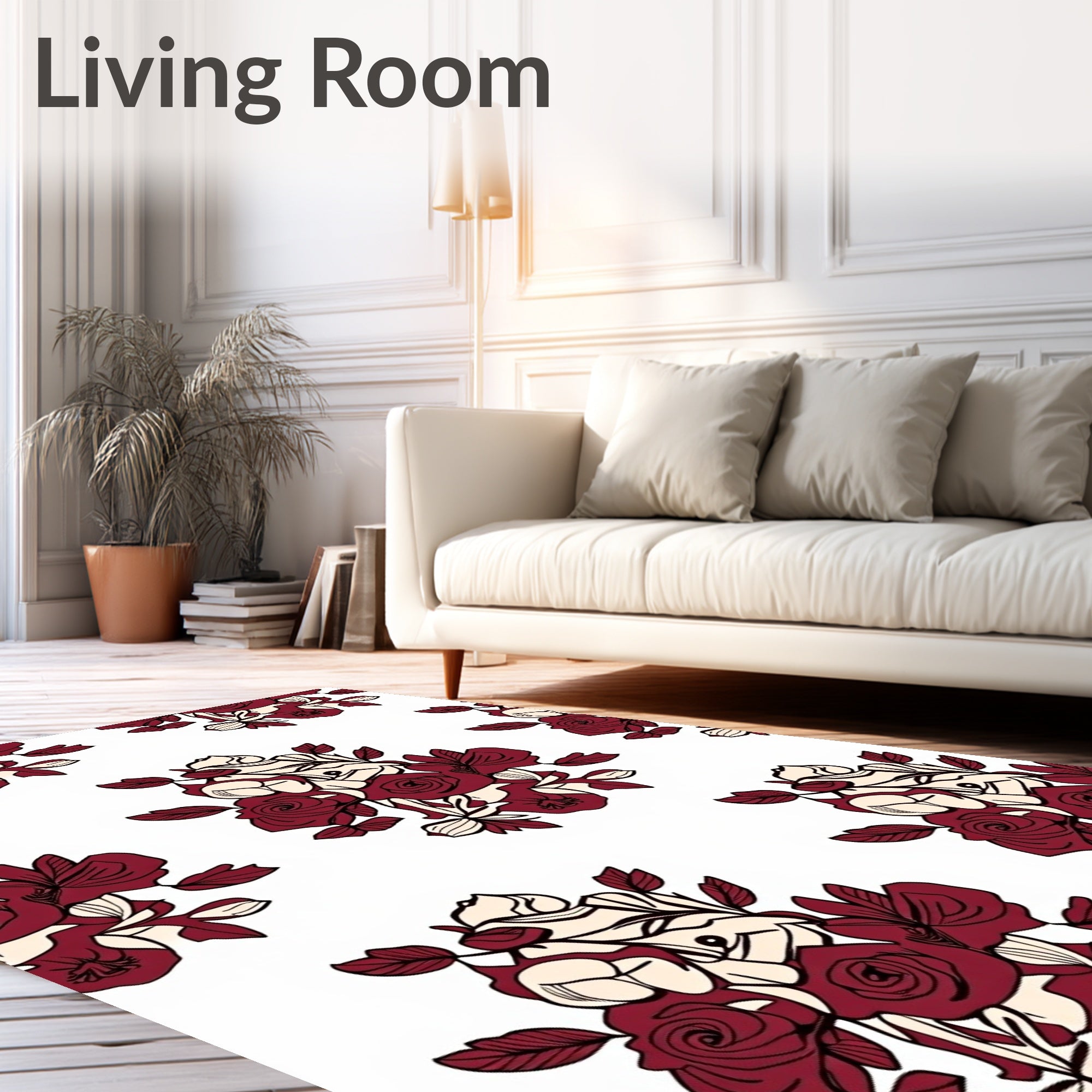 Deep Burgundy Rose Blossom Arrangement Rug