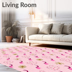Pink Yellow Floral Abstract Round Rug