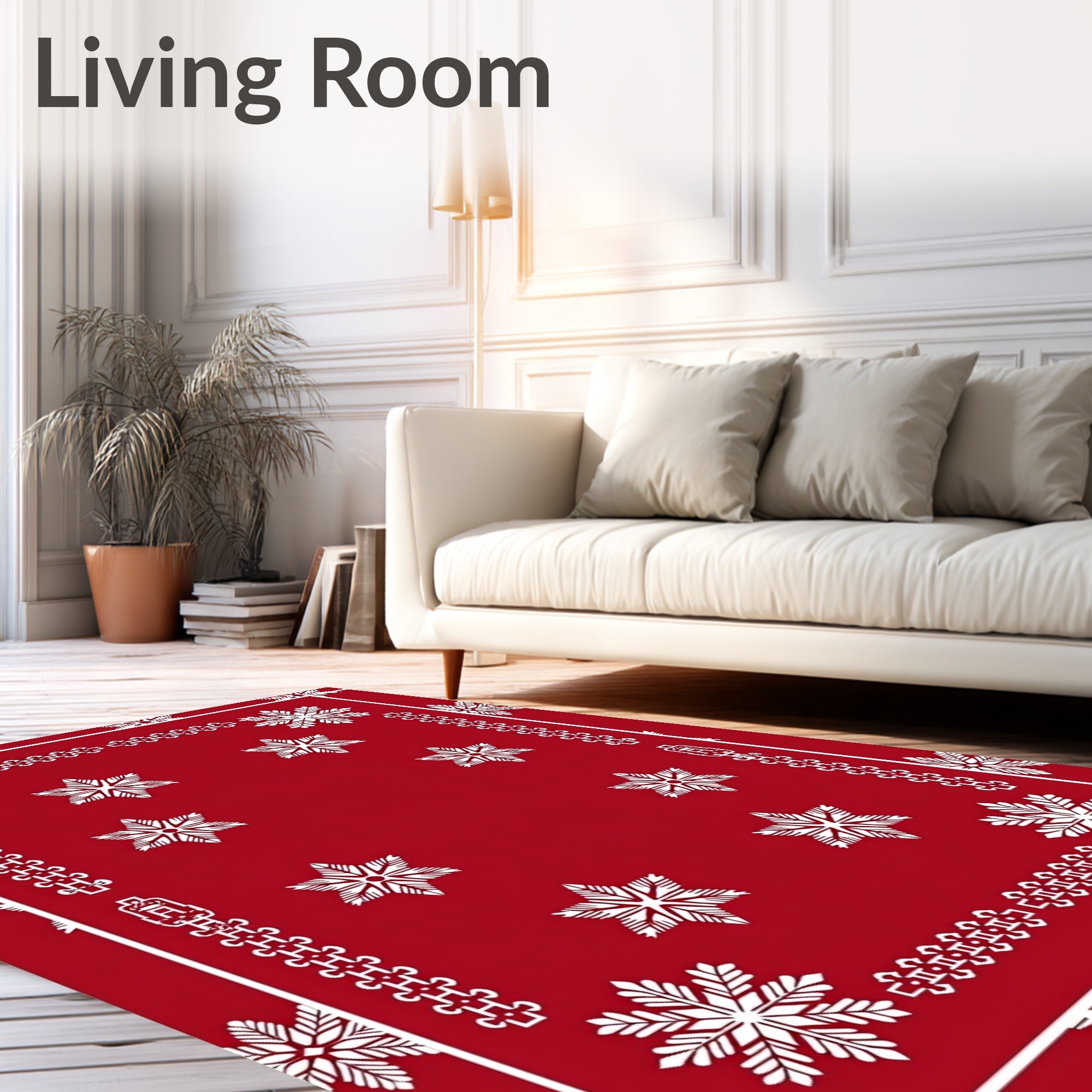 Red White Crystal Starlet Border Rug