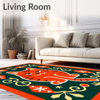 Whimsical Orange Tabby Floral Frame Rug