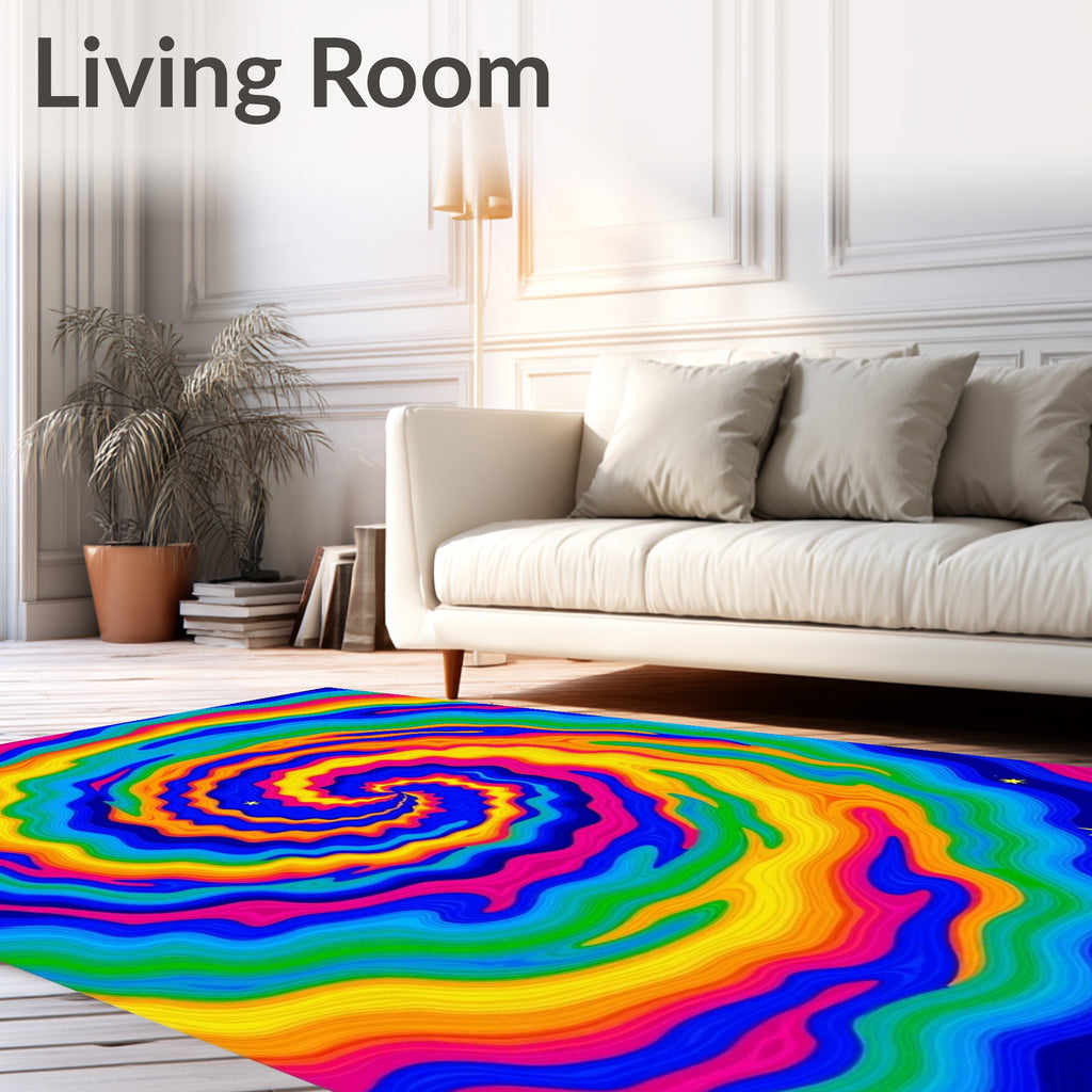 Vibrant Rainbow Swirl Abstract Rug