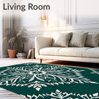 Deep Teal White Leafy Medallion Rug