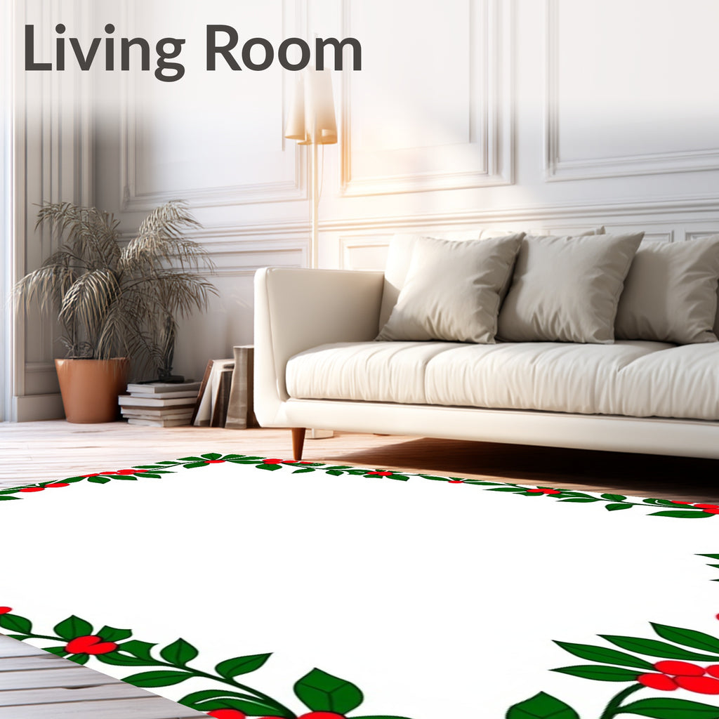 Festive Red Berry Holly Border Rug