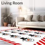 Whimsical Snowman Family Red Stripe Border Rug