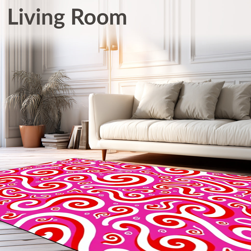 Pink Red Swirl Abstract Organic Rug