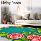 Coral Pink Rose Vine Border Rug