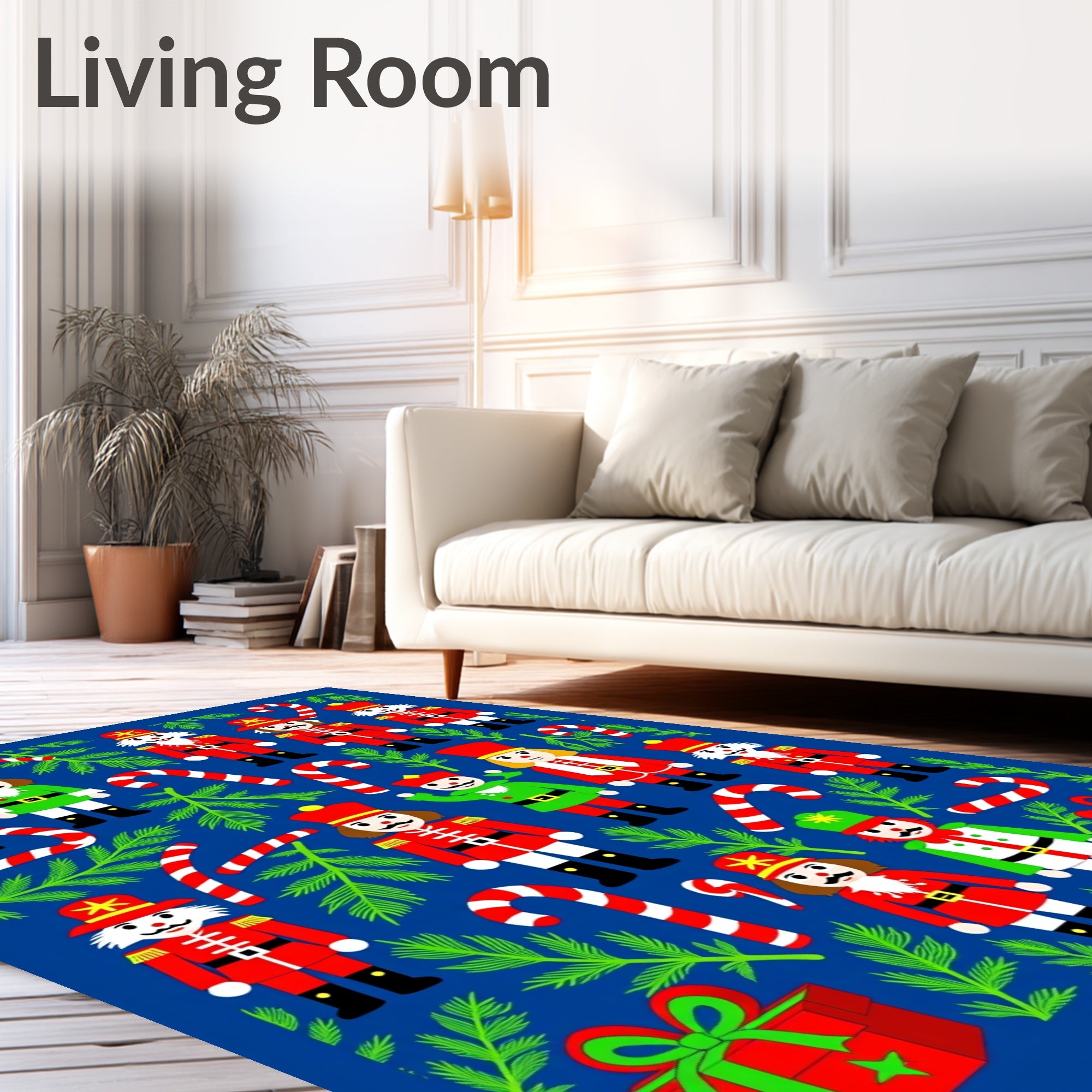 Festive Nutcracker Candy Cane Holiday Rug