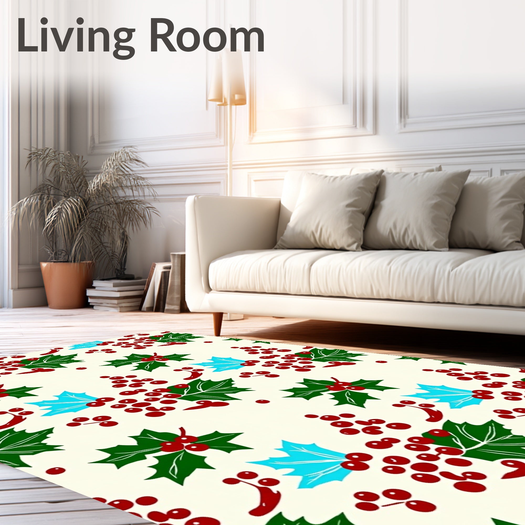 Festive Red Berry Holly Sprigs Rug