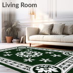 Dark Green White Starburst Floral Medallion Rug