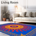 Vivid Blue Geometric Sunburst Mandala Rug