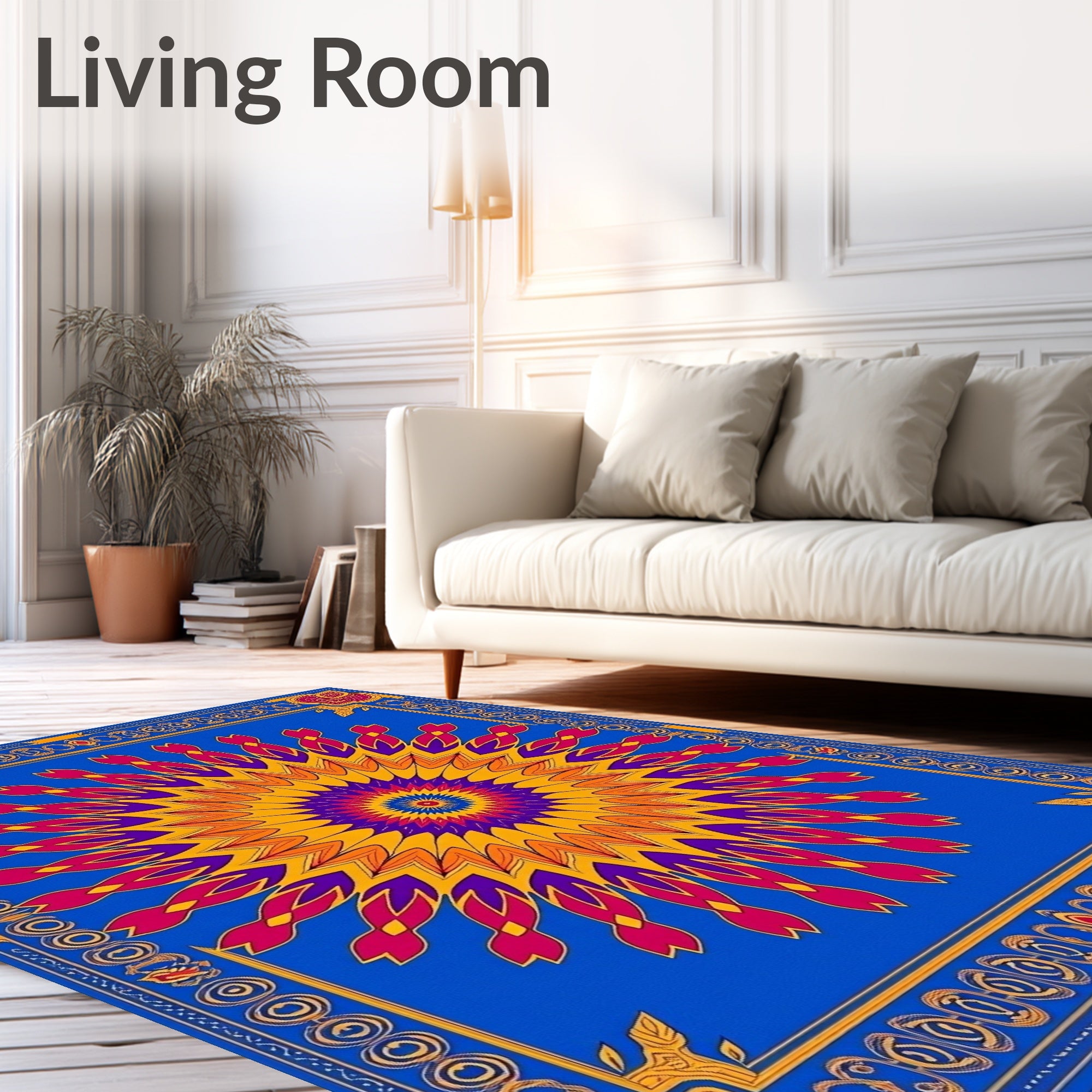 Vivid Blue Geometric Sunburst Mandala Rug
