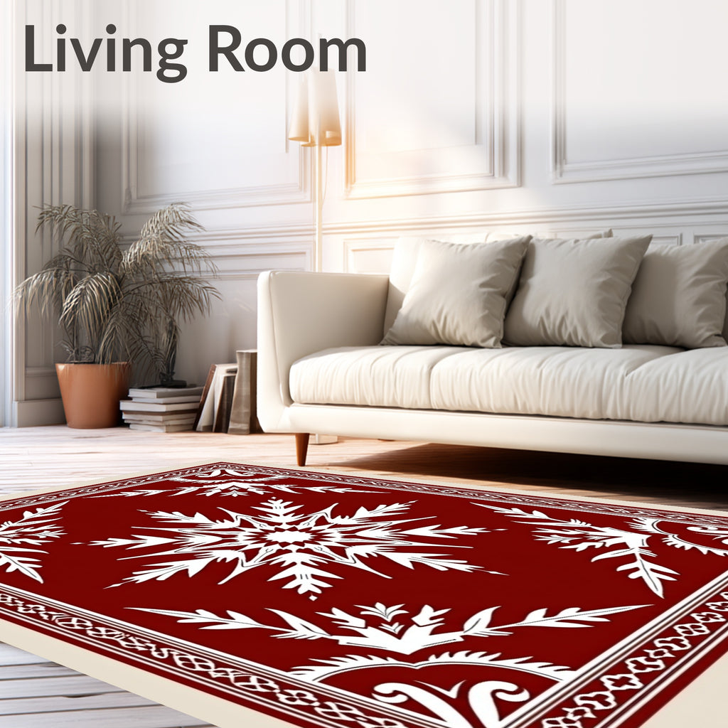Crimson White Starburst Border Medallion Rug