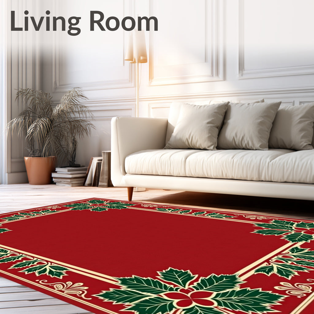 Classic Red Green Holly Border Rug