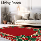 Classic Red Green Holly Border Rug