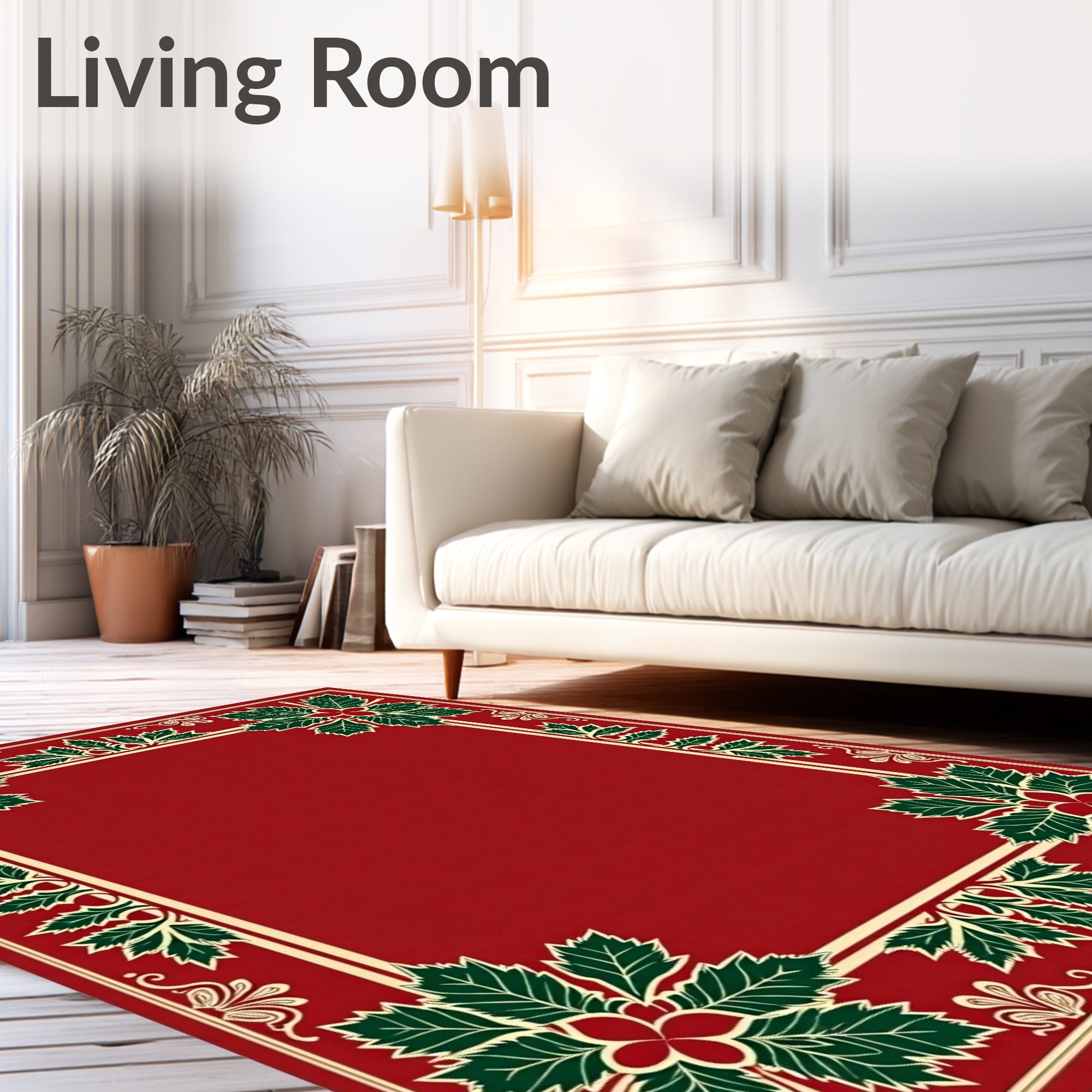 Classic Red Green Holly Border Rug