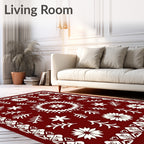 Deep Red Floral Branch Border Rug